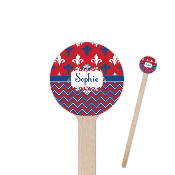 Custom Patriotic Fleur de Lis 7.5" Round Wooden Stir Sticks - Single Sided (Personalized)