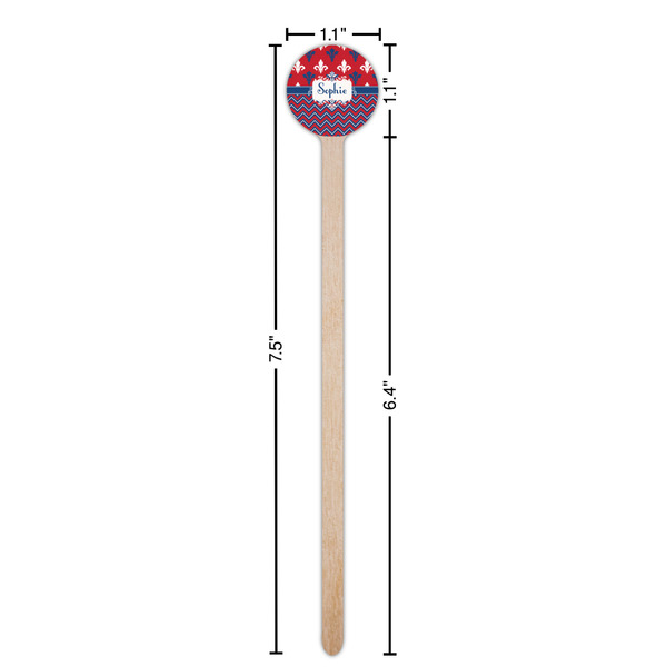 Patriotic Fleur de Lis Wooden 7.5" Stir Stick - Round - Dimensions
