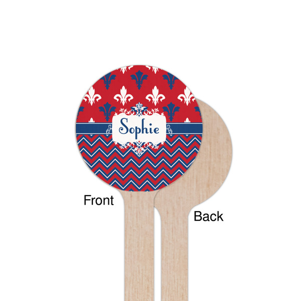 Patriotic Fleur de Lis Wooden 7.5" Stir Stick - Round - Single Sided - Front & Back