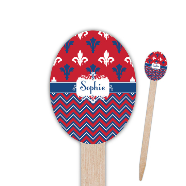 Custom Patriotic Fleur de Lis Oval Wooden Food Picks (Personalized)