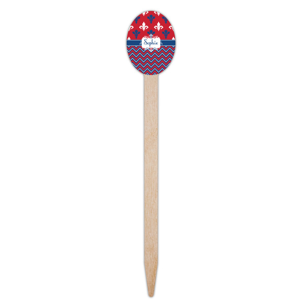 Patriotic Fleur de Lis Wooden Food Pick - Oval - Single Pick