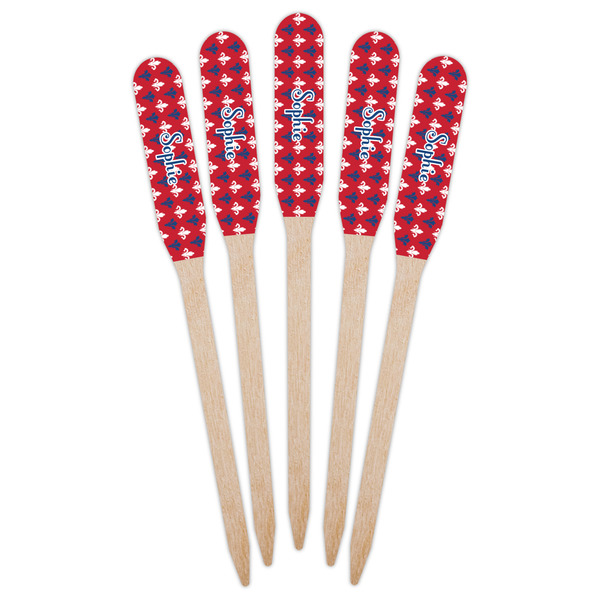 Patriotic Fleur de Lis Wooden Food Pick - Paddle - Fan View