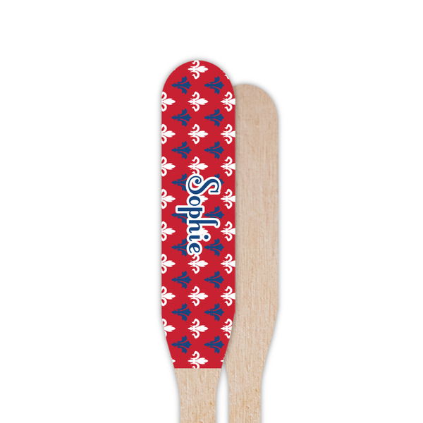 Patriotic Fleur de Lis Wooden Food Pick - Paddle - Single Sided - Front & Back