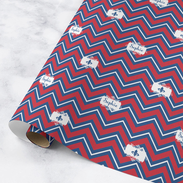 Custom Patriotic Fleur de Lis Wrapping Paper Roll - Medium - Matte (Personalized)