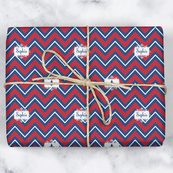 Patriotic Fleur de Lis Wrapping Paper Roll - Matte - Wrapped Box