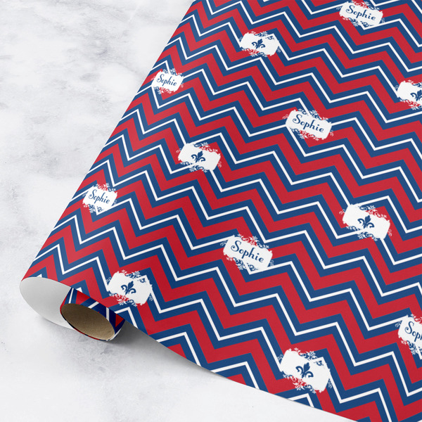 Custom Patriotic Fleur de Lis Wrapping Paper Roll - Medium (Personalized)