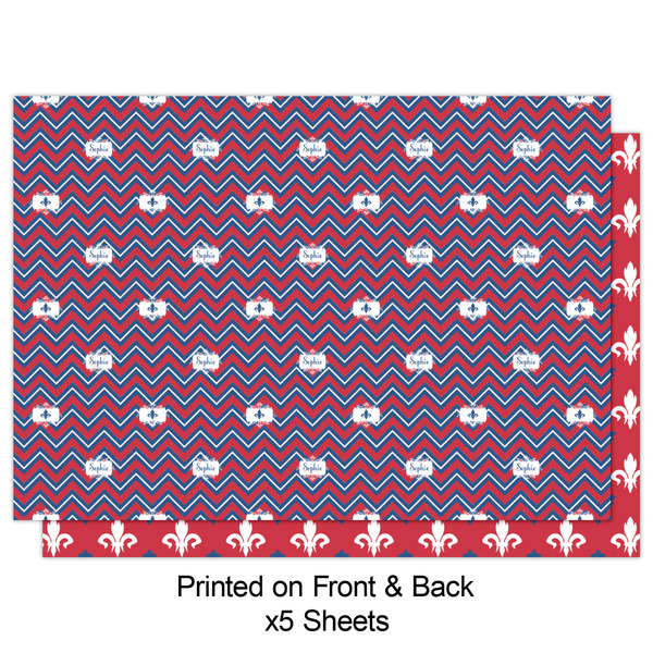 Patriotic Fleur de Lis Wrapping Paper Sheet - Double Sided - Front