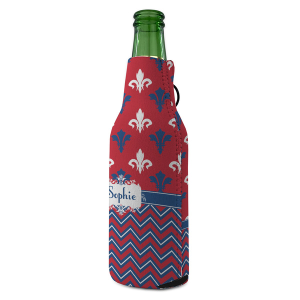 Patriotic Fleur de Lis Zipper Bottle Cooler - ANGLE (bottle)