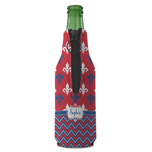 Patriotic Fleur de Lis Zipper Bottle Cooler - BACK (bottle)