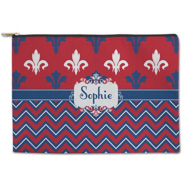 Custom Patriotic Fleur de Lis Zipper Pouch - Large - 12.5"x8.5" (Personalized)