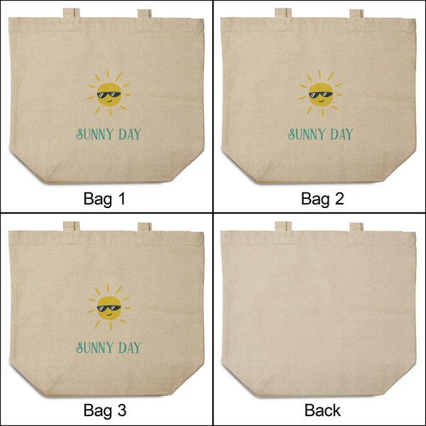Summer Lemonade 3 Reusable Cotton Grocery Bags - Front & Back View