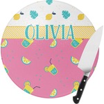 Summer Lemonade Round Glass Cutting Board - Small (Personalized)