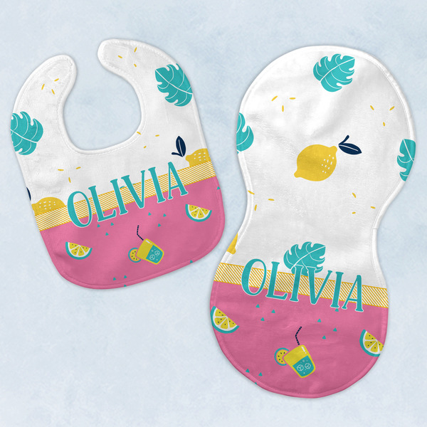 Custom Summer Lemonade Baby Bib & Burp Set w/ Name or Text