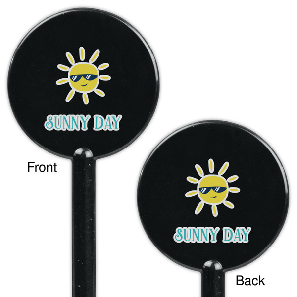 Summer Lemonade Black Plastic 5.5" Stir Stick - Double Sided - Round - Front & Back