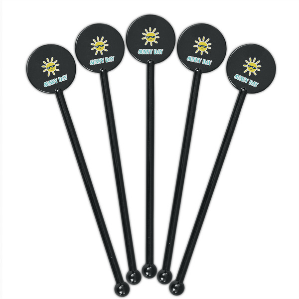 Summer Lemonade Black Plastic 5.5" Stir Stick - Round - Fan View