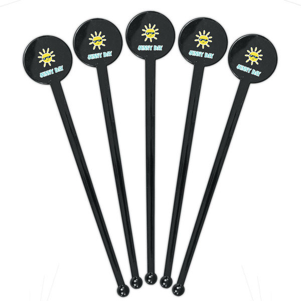 Summer Lemonade Black Plastic 7" Stir Stick - Round - Fan View