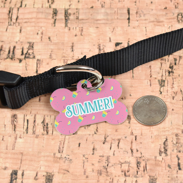 Summer Lemonade Bone Shaped Dog ID Tag - Large - In Context