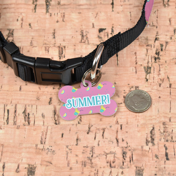 Summer Lemonade Bone Shaped Dog ID Tag - Small - In Context