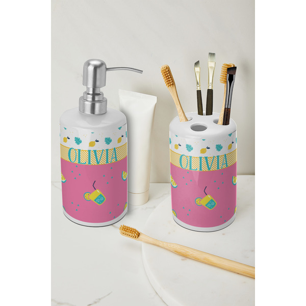 Summer Lemonade Ceramic Bathroom Accessories - LIFESTYLE (toothbrush holder & soap dispenser)