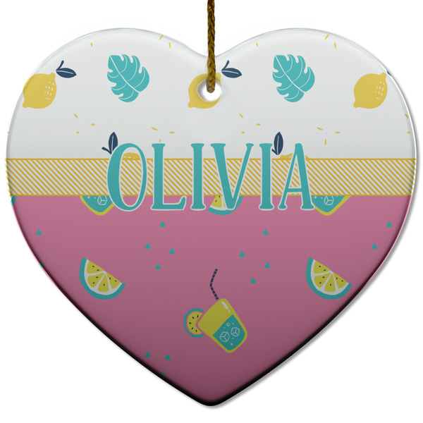 Summer Lemonade Ceramic Flat Ornament - Heart (Front)