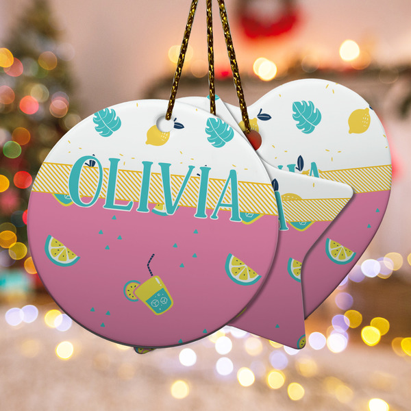 Custom Summer Lemonade Ceramic Ornament w/ Name or Text
