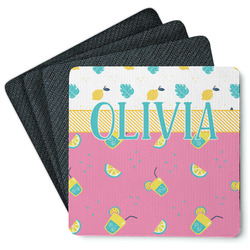 Summer Lemonade Square Rubber Backed Coasters - Set of 4 (Personalized)