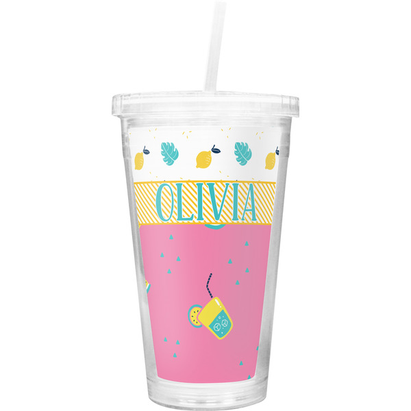 Custom Summer Lemonade Double Wall Tumbler with Straw (Personalized)