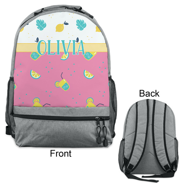 Summer Lemonade Large Backpack - Gray - Front & Back View