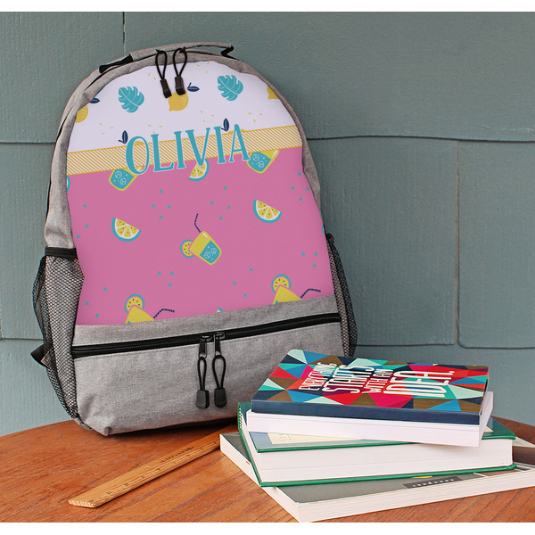 Summer Lemonade Large Backpack - Gray - On Desk