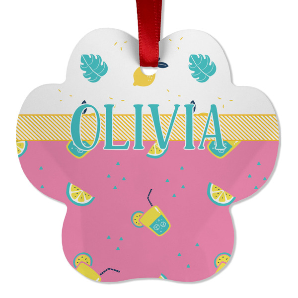 Custom Summer Lemonade Metal Paw Ornament - Double Sided w/ Name or Text