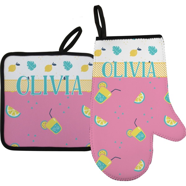 Custom Summer Lemonade Oven Mitt & Pot Holder Set w/ Name or Text