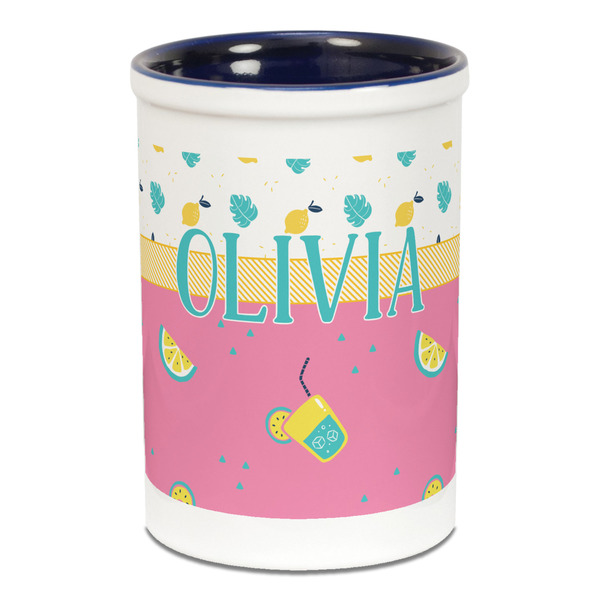 Custom Summer Lemonade Ceramic Pencil Holders - Blue