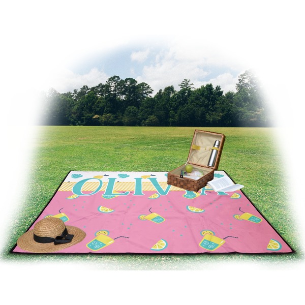 Summer Lemonade Picnic Blanket - with Basket Hat and Book - in Use