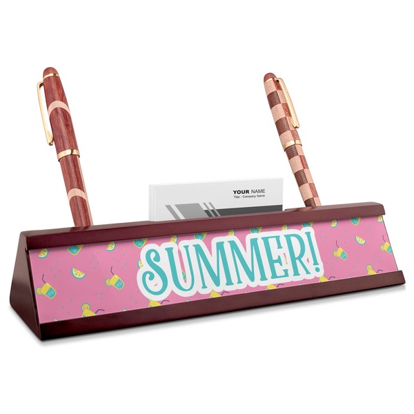 Custom Summer Lemonade Red Mahogany Nameplate with Business Card Holder (Personalized)