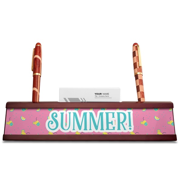 Summer Lemonade Red Mahogany Nameplates with Business Card Holder - Straight