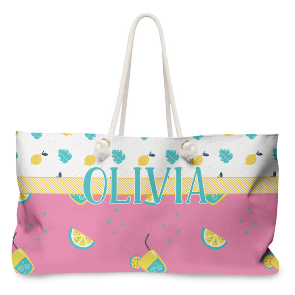 Custom Summer Lemonade Large Tote Bag with Rope Handles (Personalized)