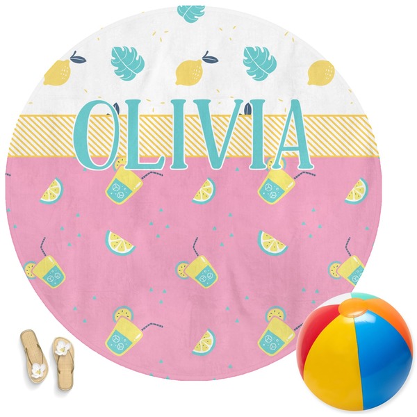 Custom Summer Lemonade Round Beach Towel (Personalized)