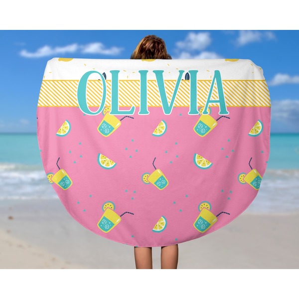 Summer Lemonade Round Beach Towel - In Use