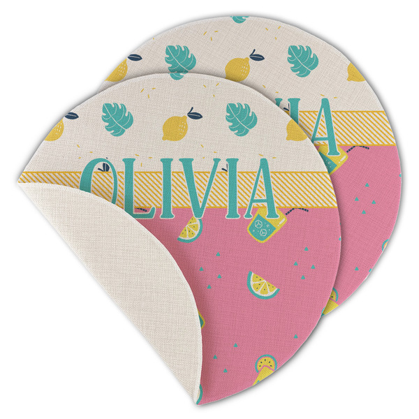 Custom Summer Lemonade Round Linen Placemat - Single Sided - Set of 4 (Personalized)