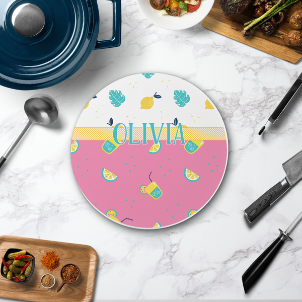 Summer Lemonade Round Stone Trivet - In Context View