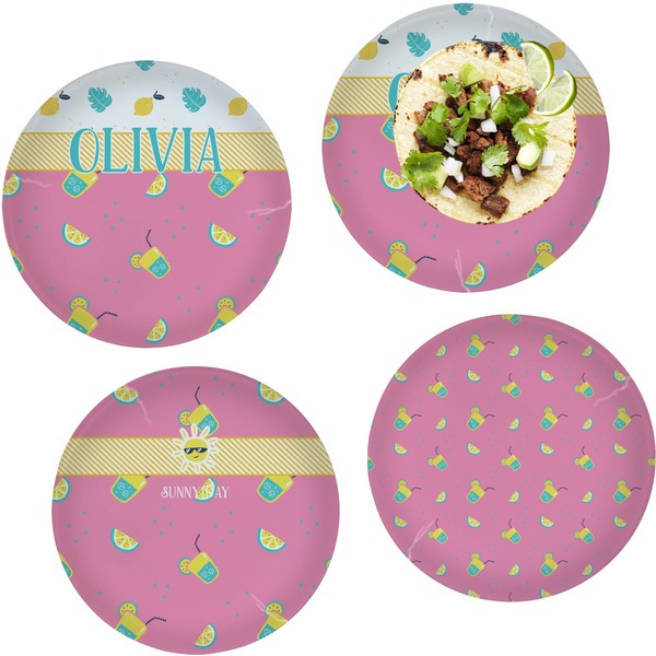 Custom Summer Lemonade Set of 4 Glass Lunch / Dinner Plate 10" (Personalized)