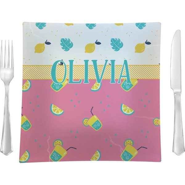 Custom Summer Lemonade 9.5" Glass Square Lunch / Dinner Plate- Single or Set of 4 (Personalized)