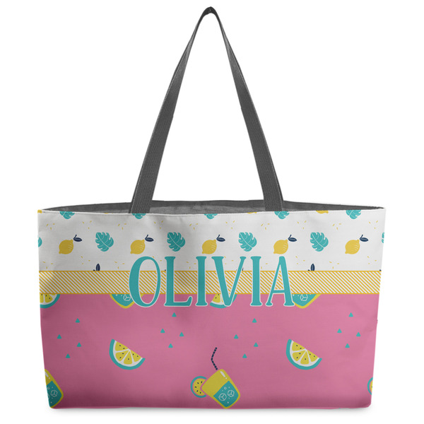 Custom Summer Lemonade Beach Totes Bag - w/ Black Handles (Personalized)