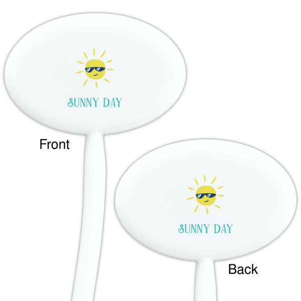 Summer Lemonade White Plastic 7" Stir Stick - Double Sided - Oval - Front & Back