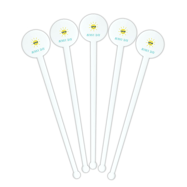 Summer Lemonade White Plastic 7" Stir Stick - Round - Fan View