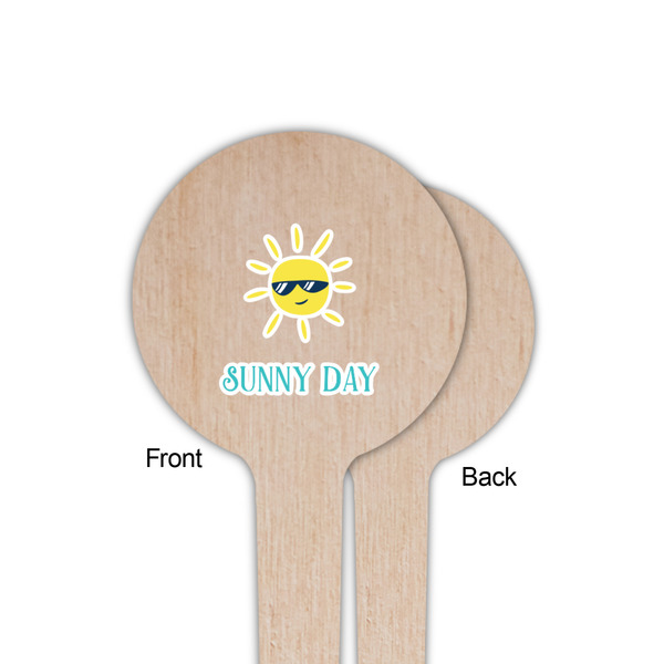 Summer Lemonade Wooden 4" Food Pick - Round - Single Sided - Front & Back