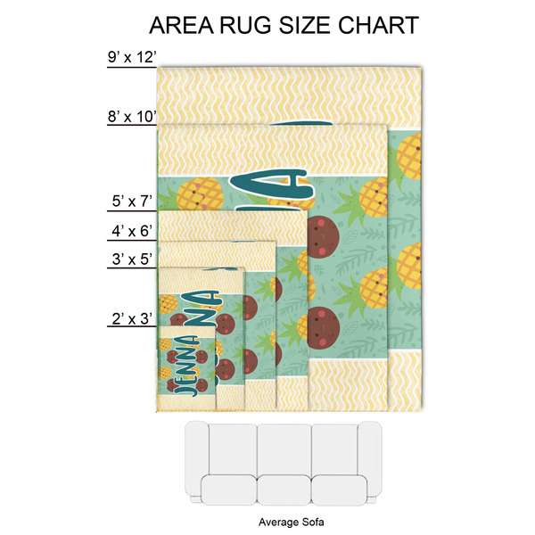 Pineapples and Coconuts 2'x3' Indoor Area Rugs - Size Chart