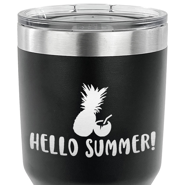 Pineapples and Coconuts 30 oz Stainless Steel Ringneck Tumbler - Black - CLOSE UP