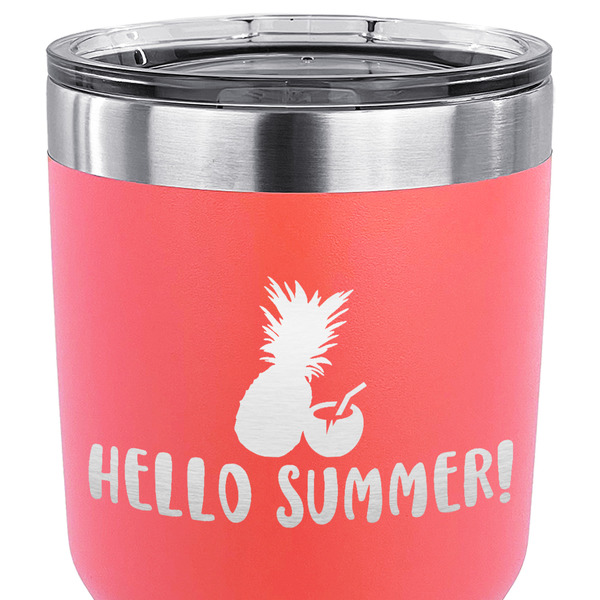 Pineapples and Coconuts 30 oz Stainless Steel Ringneck Tumbler - Coral - CLOSE UP