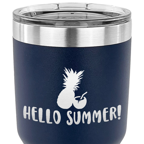 Pineapples and Coconuts 30 oz Stainless Steel Ringneck Tumbler - Navy - CLOSE UP